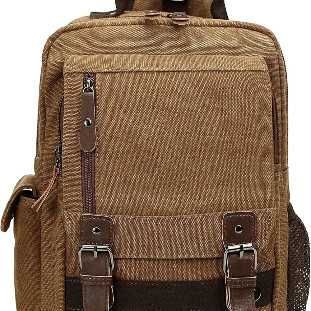 Canvas Messenger Bag Small Cotton Leather Crossbody Shoulder Handbag